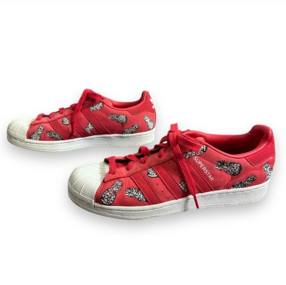 ADIDAS x THE FARM Collab Superstar Pineapple Embroidered Red/Red/White Sneakers - Picture 4 of 9